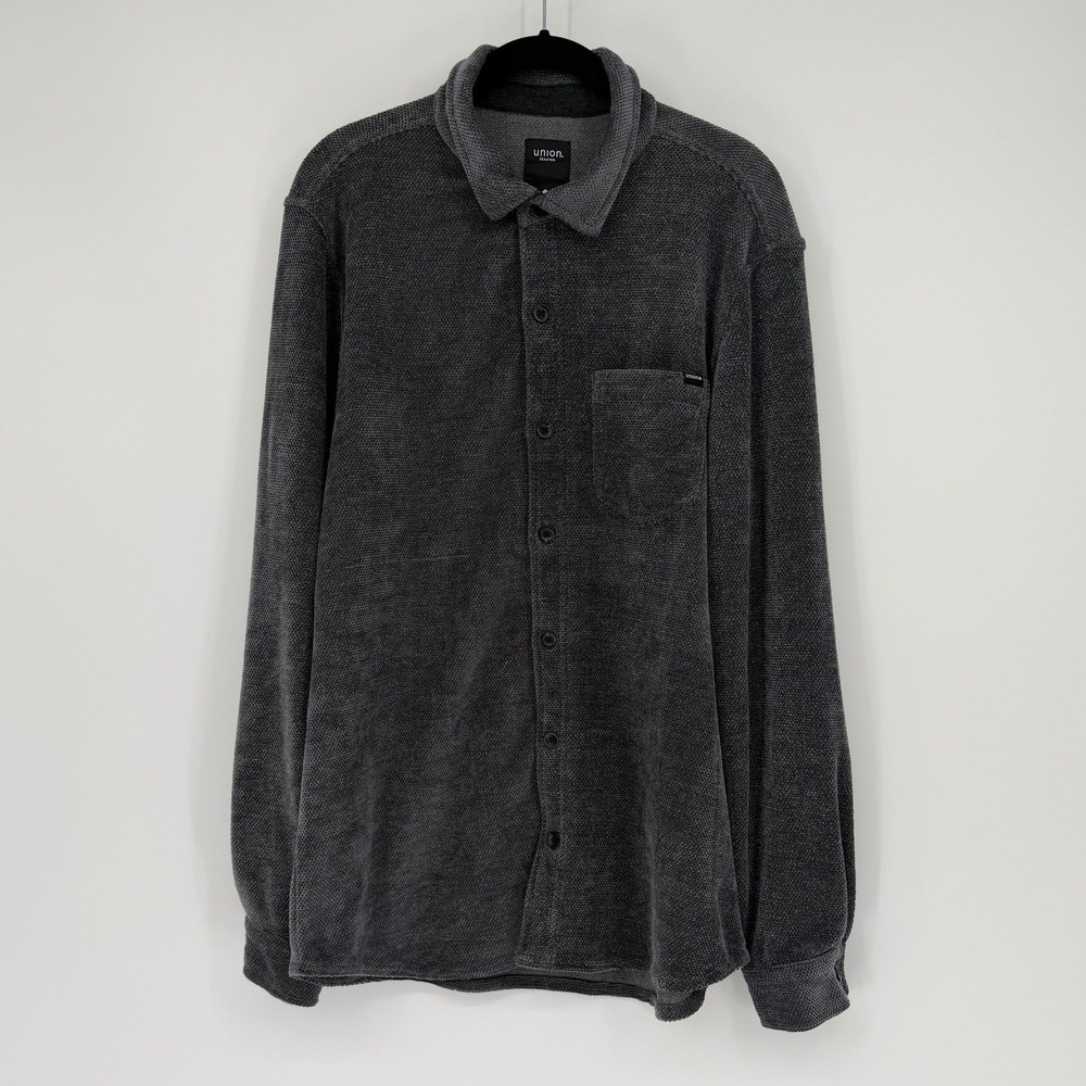 Union Sea//Wa Mens Charcoal Gray Textured Knit Button Down Shirt Large H31012L